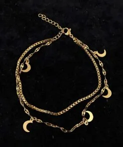 Wholesale Gold Color Crescent Model Elevator And Singapore Chain Steel Anklet - 3232