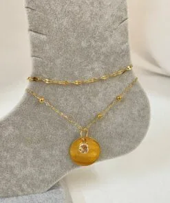 Wholesale Gold Color Zircon Sequin Model Singapore And Ball Chain Steel Anklet - 3237