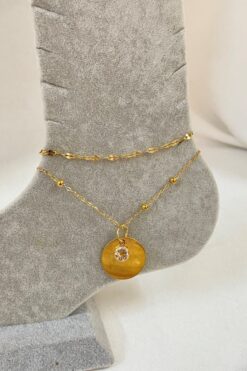 Großhandel Gold Farbe Zirkon Sequin Modell Singapur und Kugelkette Stahl Fußkettchen - 3237