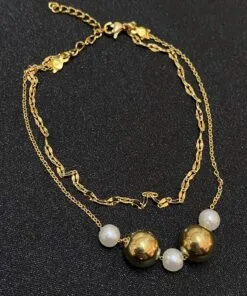 Bracelet de cheville en acier avec chaîne Singapour et perles couleur or, modèle Globe, vente en gros - 3292