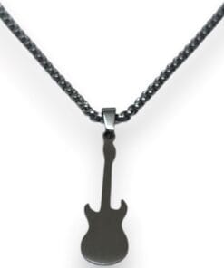 Toptan Gümüş Renk Gitar Model Unisex Arnavut Zincir Çelik Kolye - 3317