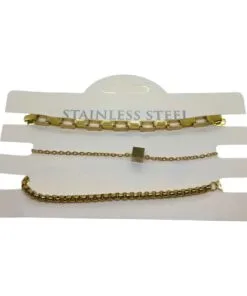 Wholesale Gold Color Cube Sf Cube Albanian Chain Combined Steel Bracelet - 3322