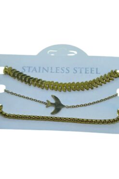 Bracelet en acier combiné avec chaîne albanaise et oiseau couleur or, vente en gros - 3319