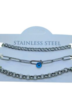 Bracelet en acier argenté avec chaîne et trombone, vente en gros - 3320
