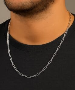 Toptan Gümüş Renk Kalın Ataç Unisex Çelik Kolye - 3362