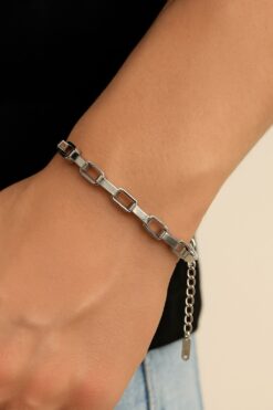 Bracelet unisexe en acier argenté avec chaîne cubique - 3340
