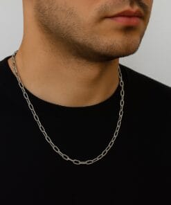 Toptan Gümüş Renk Oval Dikdörtgen Unisex Çelik Kolye - 3358