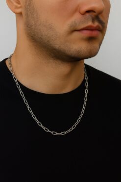 Collier unisexe en acier couleur argent, ovale et rectangulaire, vente en gros - 3358