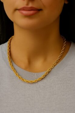 Collier torsadé couleur or 45 cm, unisexe, en acier, vente en gros - 3353