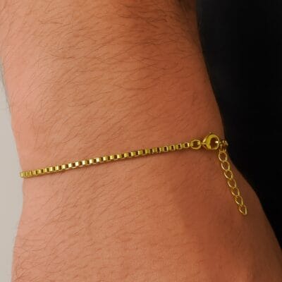 Wholesale Gold Color Interlocking 1mm Box Chain Elevator Unisex Men's Steel Bracelet - 3381