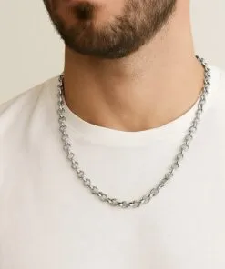 Toptan Gümüş Renk Doc Model Zincir 55 Cm. Unisex Çelik Kolye - 3344