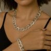 Toptan Gümüş  Renk Samanyolu Kolye & Bileklik Set Vip Solmaz Kararmaz Çelik Set - 3338