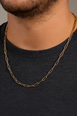 Collier unisexe en acier couleur or avec trombone épais - 3363
