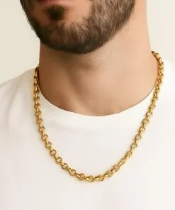 Toptan Altın Renk Doc Model Zincir 55 Cm. Unisex Çelik Kolye - 3345