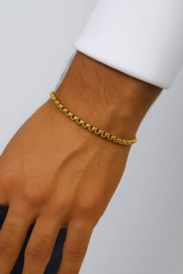 Wholesale Gold Color Interlocking Albanian Elevator Unisex Men's Steel Bracelet - 3380