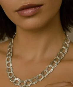 Toptan Gümüş Renk Samanyolu Zincir Çelik Choker Kolye  - 3339