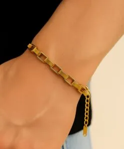 Toptan Altın Renk Küp Zincir Unisex Çelik Bileklik - 3341