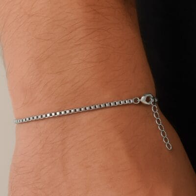 Wholesale Silver Color Interlocking 1mm Box Chain Elevator Unisex Men's Steel Bracelet - 3382