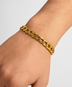 Toptan Altın Renk Cuban Kalın Unisex Erkek Metal Beyaz Çelik Zincir Çelik Bileklik- 3334