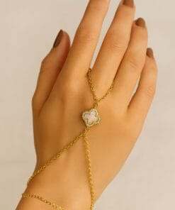Toptan Altın Renk Van Cleef Çift Yönlü Önü Beyaz Arkası Siyah Yonca Zincir Çelik Şahmeran - 350
