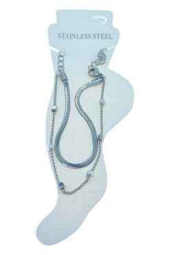 Bracelet de cheville en acier couleur argent avec perles italiennes cubiques - 3493