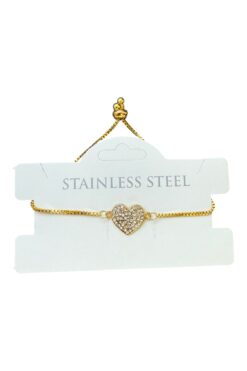 Bracelet en acier doré avec pierres multiples en forme de cœur - 3587