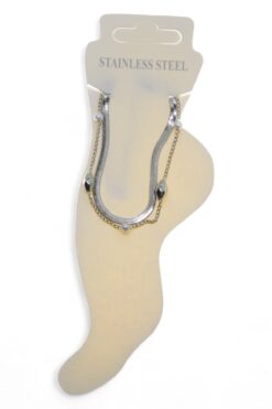 Bracelet de cheville en acier argenté avec perles italiennes taillées en cylindre - 3460