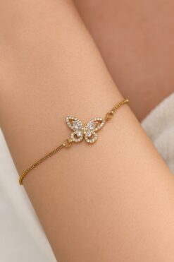 Bracelet papillon en acier doré, vente en gros - 3632