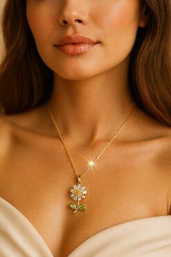 Collier en acier couleur or marguerite SF en gros - 3645