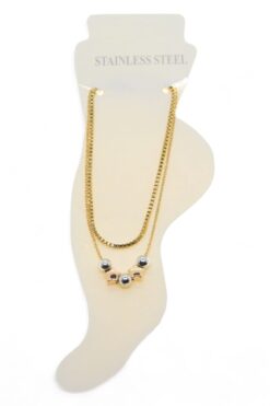Bracelet de cheville en acier couleur or avec sphère et étoile - 3478