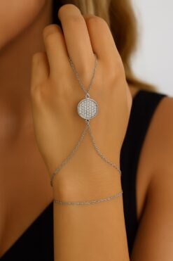 Wholesale Silver Color Round White Stone Sf Sf Chain Steel Shahmaran - 3567