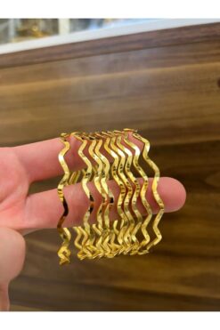 Bracelet jonc Ajda plaqué or 22 carats, 6 pièces, 22 cm, zigzag, vente en gros - 3288-6