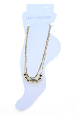 Bracelet de cheville en acier couleur or avec 3 sphères et cœur - 3472