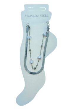 Bracelet de cheville en acier argenté avec boule en forme de cœur italien - 3496