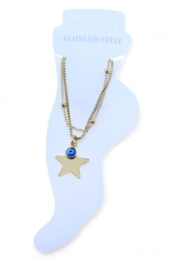 Bracelet de cheville en acier couleur or avec gros œil et grosse étoile - 3473