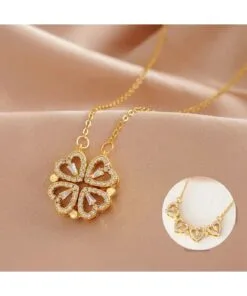 قلادة من الفولاذ المقاوم للتآكل واللامع، سلسلة من 4 قلوب، ذهبية اللون، للبيع بالجملة - 3057