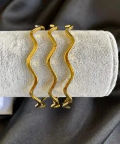 Toptan Altın Renk 22 Ayar Kaplama Zikzak Ajda Bilezik 22 Cm .3 Adet - 3288-3