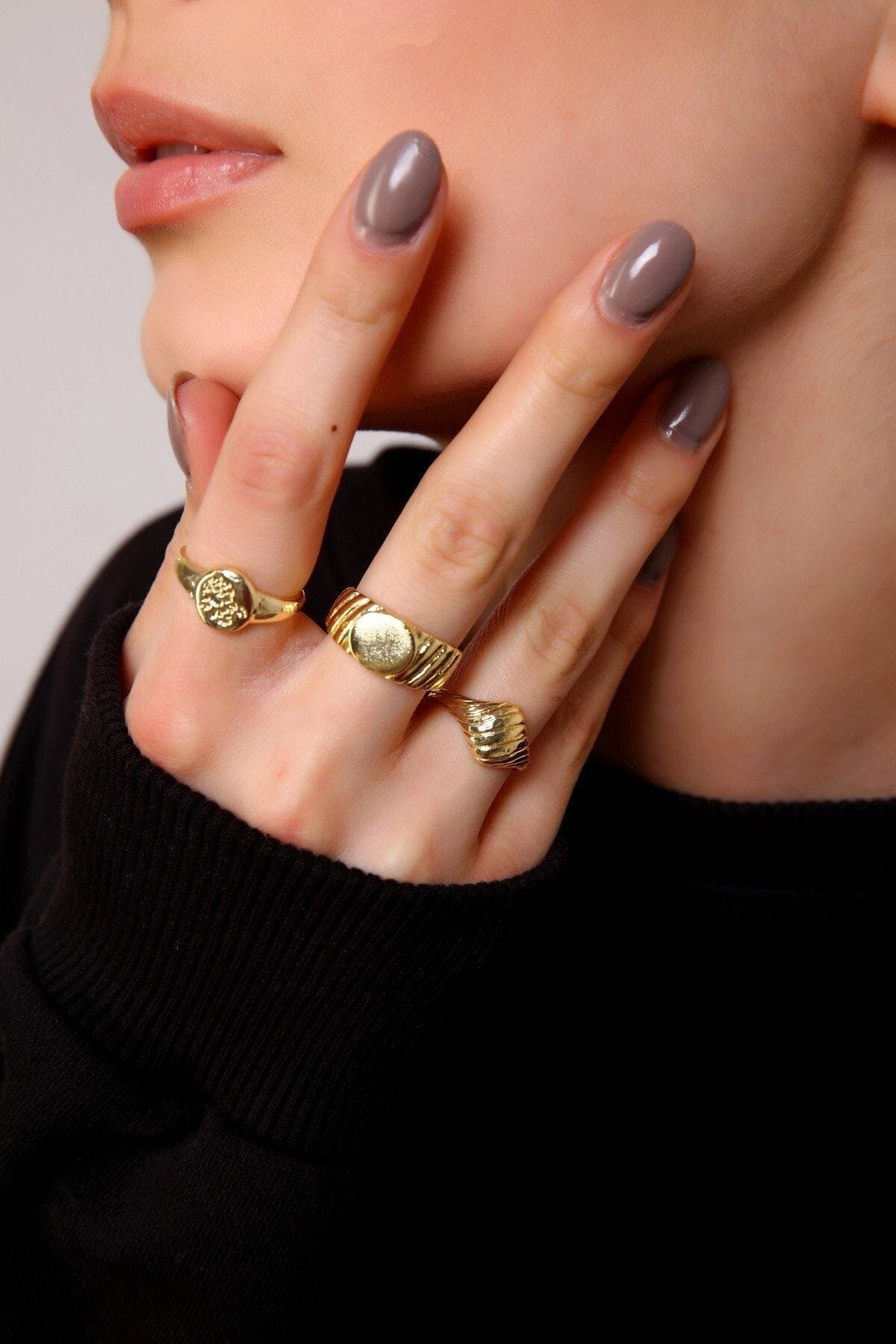 Toptan Altın Renk Vintage Kombin Ayarlanabilir Bijuteri Yüzük - 3666 1 Bague ajustable vintage couleur or en gros - 3666