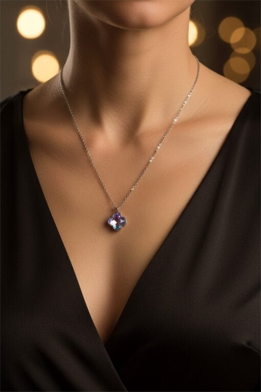 Toptan Gümüş Renk Morumsu Taş Beş Yapraklı Stilize Çiçek Model Sf Zincir Çelik Kolye - 3795 8 07e62c262dc94362aa7dcfed667dd172