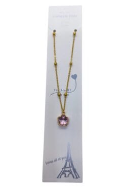 Toptan Altın Renk Pembe Taş Beş Yapraklı Stilize Çiçek Model Top Zincir Çelik Kolye - 3751 5 3e47c74510ae465db8c5877ce313a04a