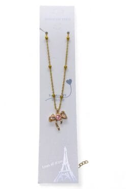 Toptan Altın Renk Pembe Taş Fiyonk Model Top Zincir Çelik Kolye- 3714 6 76ddb22e59af418d9a1fa02c89ddae7a