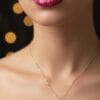 Toptan Altın Renk Sıra Taşlı Pembe Damla Model  Sf  Zincir Çelik Kolye - 3746