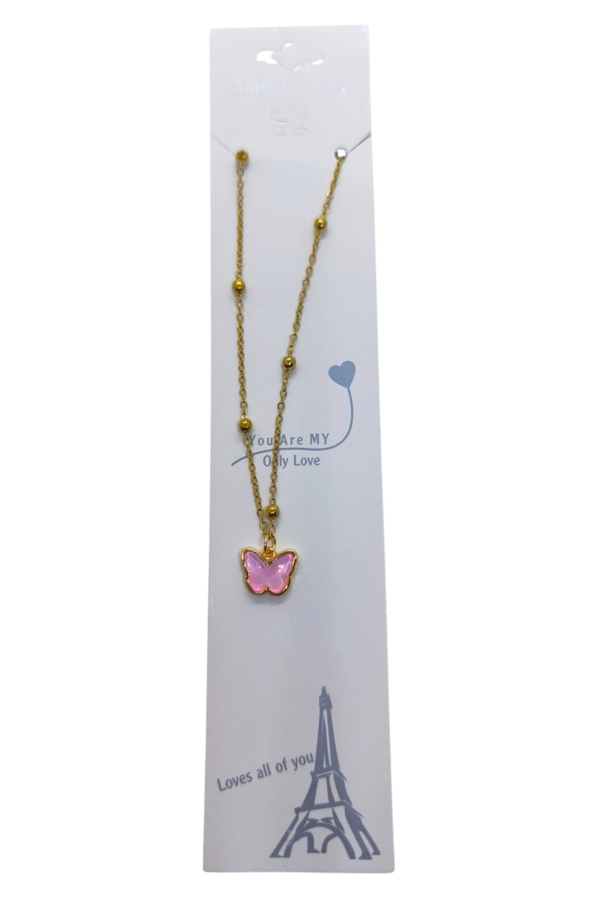 Toptan Altın Renk Pembe Taş Kelebek Model Top Zincir Çelik Kolye - 3755 4 Toptan Altın Renk Pembe Taş Kelebek Model Top Zincir Çelik Kolye - 3755 – Image 4