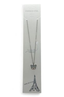 Toptan Gümüş Renk Cancan Beyaz Taş Kelebek Model Sf Zincir Çelik Kolye - 3774 5 9552b27061284d1dbcd6be01eabf7d36