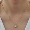 Collier en acier avec chaîne à billes et pierre en forme de cœur blanc couleur or, vente en gros - 3713