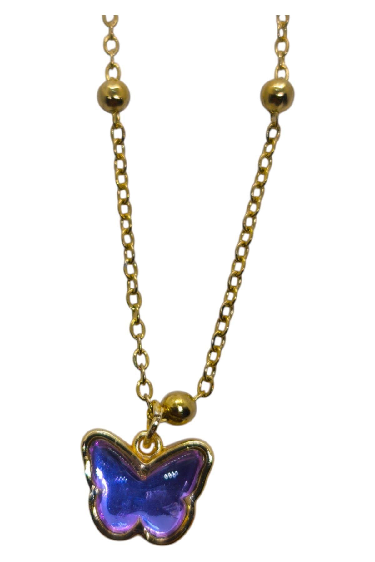 Toptan Altın Renk Mor Taş Kelebek Model Top Zincir Çelik Kolye - 3753 2 Toptan Altın Renk Mor Taş Kelebek Model Top Zincir Çelik Kolye - 3753 - الصورة 2