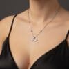 Toptan Gümüş Renk Pembe Taşlı Kanat Kalp Model Top Zincir Çelik Kolye - 3773