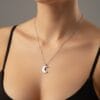 Wholesale Silver Color White Moon Crescent Model SF Chain Steel Necklace - 3799