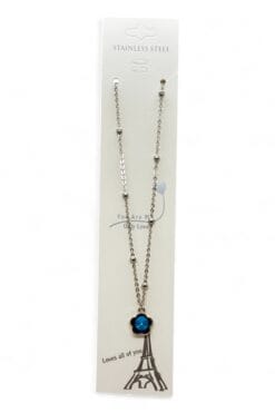 Toptan Gümüş Renk Turkuaz Taş Beş Yapraklı Stilize Çiçek Model Top Zincir Çelik Kolye - 3791 7 e1f891b2081343a7905f18d3d91de568