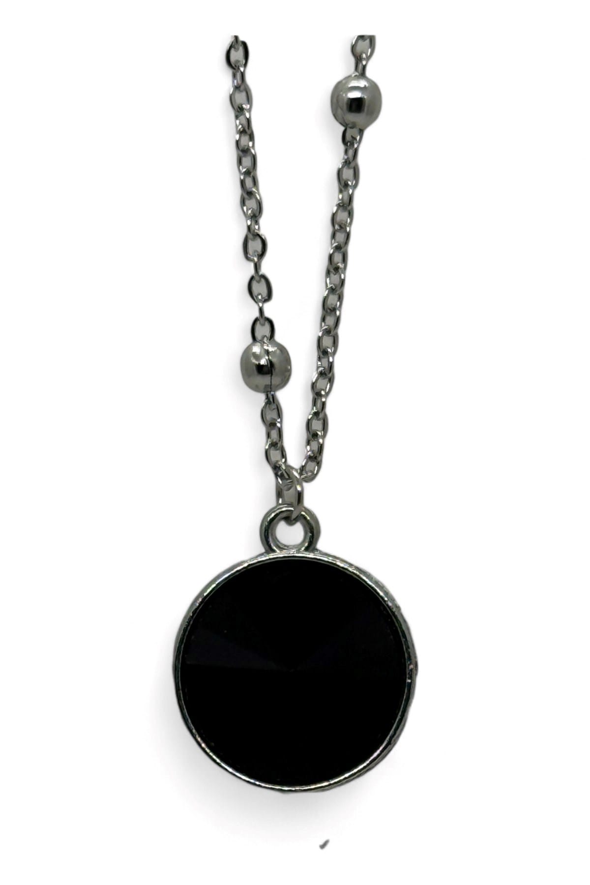 Toptan Gümüş Renk Siyah Taş Yuvarlak Model Top Zincir Çelik Kolye - 3787 2 Toptan Gümüş Renk Siyah Taş Yuvarlak Model Top Zincir Çelik Kolye -  3787 – Image 2